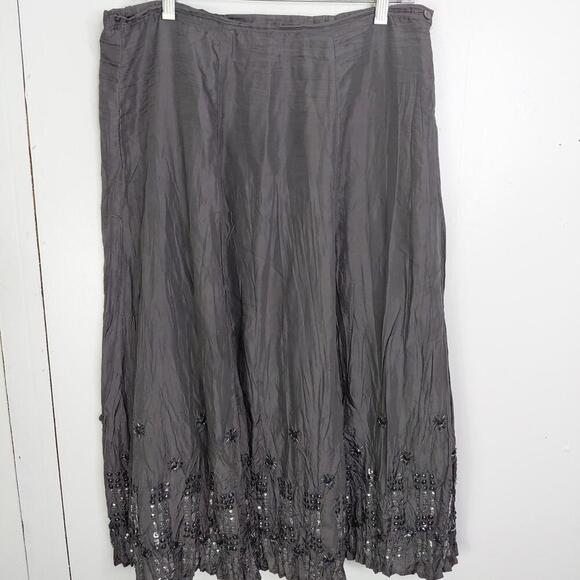 Chicos Skirt Womens M 1 Silk Maxi Beaded Sequin Embroidery Artsy Formal - Picture 1 of 9